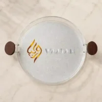 PAST21 (5) Modern Round Acrylic Serving Tray with Wooden Handles (XL, L Sizes)