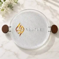 PAST22 Modern Round Acrylic Serving Tray with Wooden Handles (XL, L Sizes)