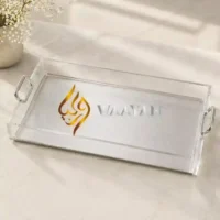 PASTSH19 (1) Premium Acrylic Serving Tray (L & M Sizes) | Clear Rectangular Design with Silver Handles