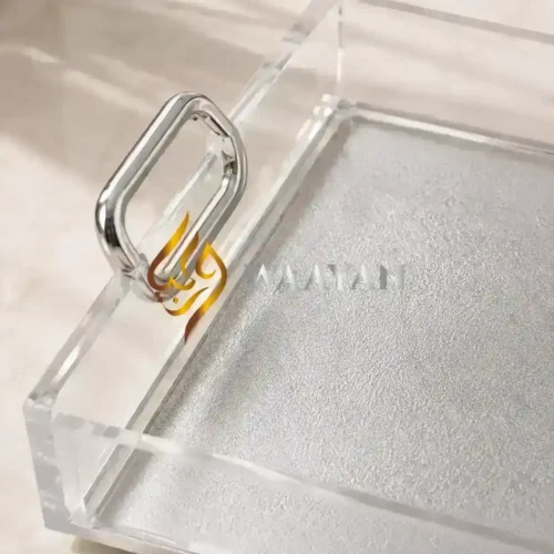 PASTSH19 (5) Premium Acrylic Serving Tray (L & M Sizes) | Clear Rectangular Design with Silver Handles