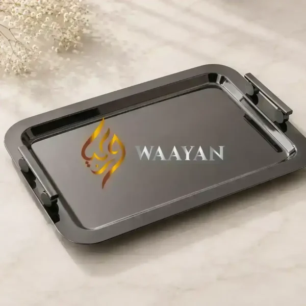 Modern Gunmetal Black Stainless Steel Serving Tray with Handles