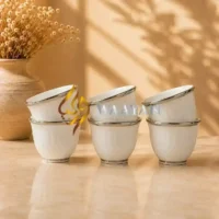 12-Piece Fine White Porcelain Cawa Cup Set with Silver Rims
