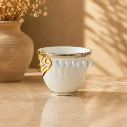 12-Piece Fine White Porcelain Cawa Cup Set with Silver Rims
