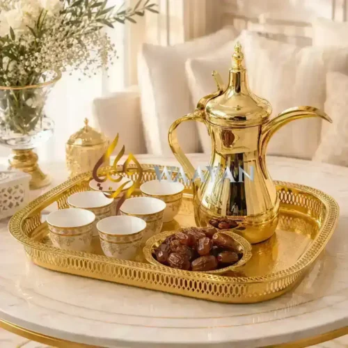Luxury Engraved Gold Stainless Steel Serving Tray with Lattice Rim