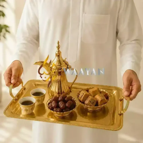 PGMT1 (1) Luxury Gold Stainless Steel Serving Tray with Beaded Rim and Handles