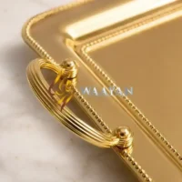 PGMT1 (4) Luxury Gold Stainless Steel Serving Tray with Beaded Rim and Handles