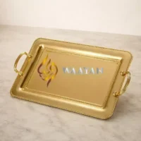 PGMT1 (6) Luxury Gold Stainless Steel Serving Tray with Beaded Rim and Handles