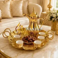 Premium Gold Serving Tray | Round Scalloped Design with Double Ring Handles