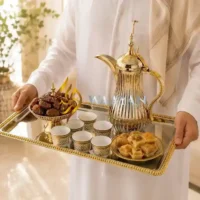 PSGMSTR14 (2) Premium Silver Serving Tray with Gold Beaded Border | Elegant Luxury Tableware
