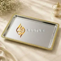 PSGMSTR14 (6) Premium Silver Serving Tray with Gold Beaded Border | Elegant Luxury Tableware