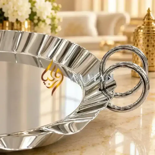 PSMST27 (4) Premium Silver Serving Tray | Round Scalloped Design with Double Ring Handles