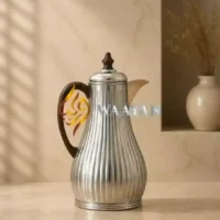 Premium 2-Piece Metal and Glass Thermal Flask Set (1L + 1L) – Silver and Brown