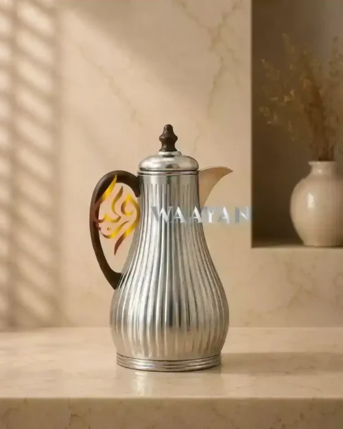 Premium 2-Piece Metal and Glass Thermal Flask Set (1L + 1L) – Silver and Brown