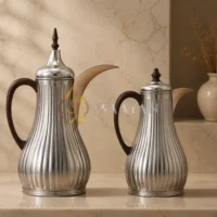 Premium 2-Piece Metal and Glass Thermal Flask Set (1L + 1L) – Silver and Brown