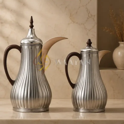 Premium 2-Piece Metal and Glass Thermal Flask Set (1L + 1L) – Silver and Brown
