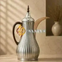 Premium 2-Piece Metal and Glass Thermal Flask Set (1L + 1L) – Silver and Brown