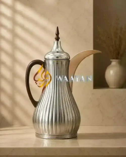 Premium 2-Piece Metal and Glass Thermal Flask Set (1L + 1L) – Silver and Brown