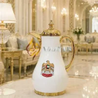 Premium 2-Piece UAE Emblem Thermal Flask Set (1L + 1L) – Glossy White and Gold