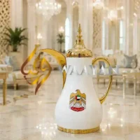 Premium 2-Piece UAE Emblem Thermal Flask Set (1L + 1L) – Glossy White and Gold