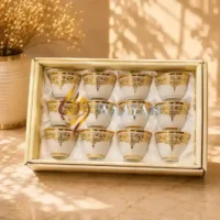 WGPCCSAS127 (1) Premium 12‑Piece Porcelain Cawa Cup Set with Gold Embellished Design
