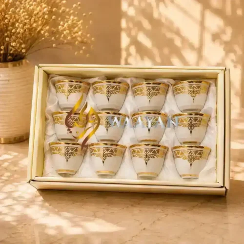 WGPCCSAS127 (1) Premium 12‑Piece Porcelain Cawa Cup Set with Gold Embellished Design
