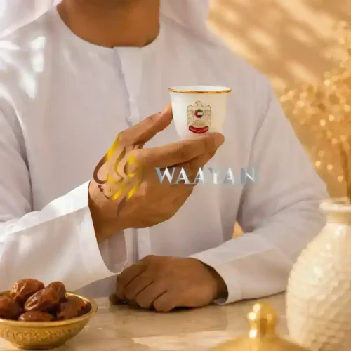 WGPCCSUE21 (2) Premium 12‑Piece UAE Emblem Porcelain Cawa Cup Set with Gold Rim