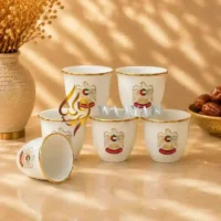 WGPCCSUE21 (4) Premium 12‑Piece UAE Emblem Porcelain Cawa Cup Set with Gold Rim