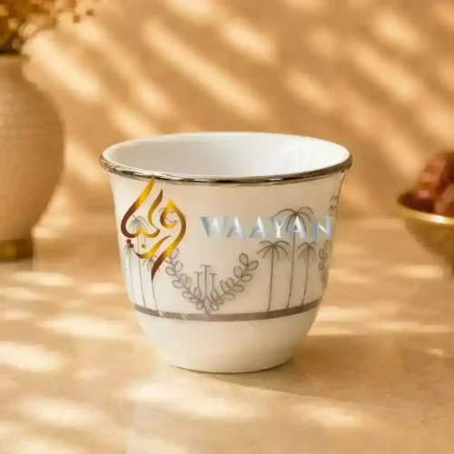 WSCCSAS2 (5) Premium 12‑Piece Porcelain Cawa Cup Set with Silver Palm and Oasis Motifs