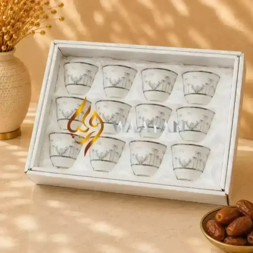 WSCCSAS2 (6) Premium 12‑Piece Porcelain Cawa Cup Set with Silver Palm and Oasis Motifs
