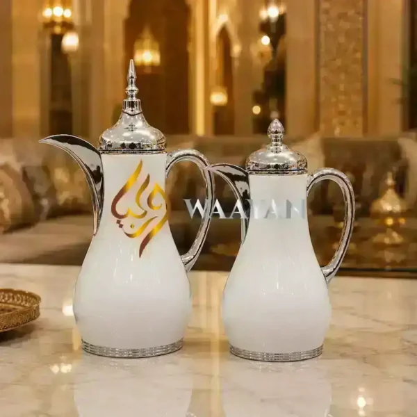 WSFS1 (4) Luxury 2pc White and Silver Thermal Flask Set (1L + 1L)