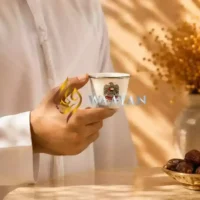 Premium 12‑Piece UAE Emblem Porcelain Cawa Cup Set with Silver Rim