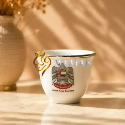 Premium 12‑Piece UAE Emblem Porcelain Cawa Cup Set with Silver Rim