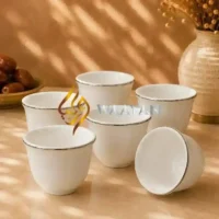 wspccs129 (4) 12-Piece Fine White Porcelain Cawa Cup Set with Silver Rims