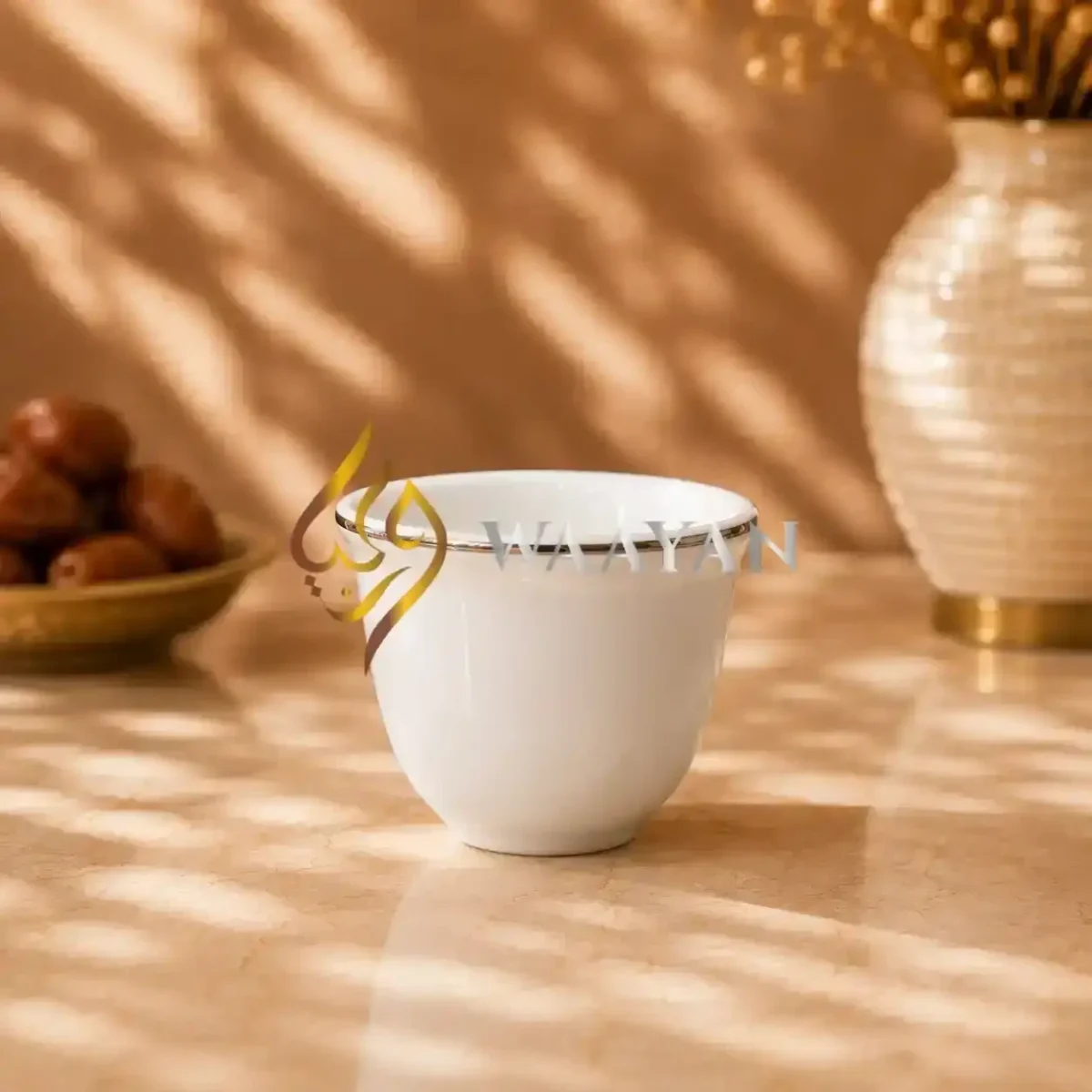 12-Piece Fine White Porcelain Cawa Cup Set with Silver Rims