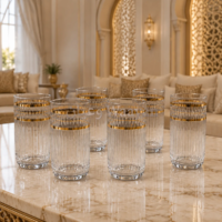 WAAYAN Fluted Gold Rim Crystal Highball Glasses - Clear and Gold Luxury Arabian Homeware UAE
