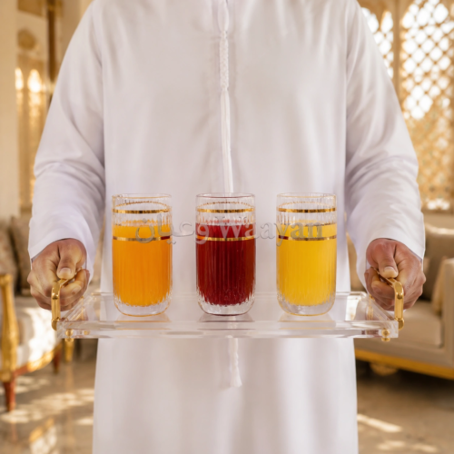 3-piece set of clear ribbed glass tumblers with gold rim