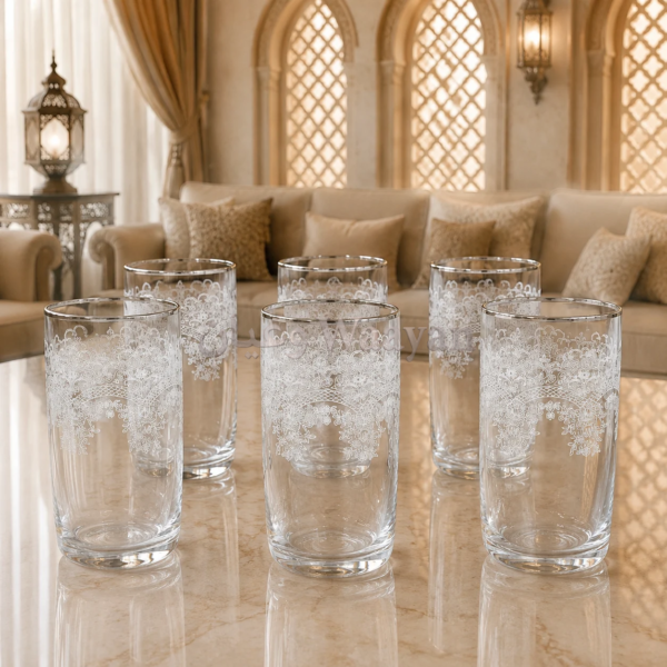 6PGS1.8 (5) WAAYAN Silver Rim Highball Glasses Luxury Arabian Homeware UAE