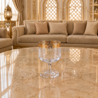 clear glass goblet with ornate gold band rim