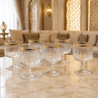 6pgs1.3 (3) Set of 6 clear fluted glass goblets with gold rim and short stems