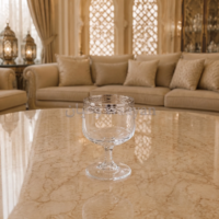 6pgs1.9 (6) Clear glass water goblet with ornate gold rim