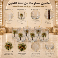 6-piece set of clear glass tumblers with palm tree print, smooth rim, and heavy base
