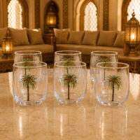 WAAYAN Palm Tree Motif Crystal Tumbler Glasses - Clear and Green Luxury Arabian Homeware UAE