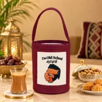 34F038E0-3C14-478C-80D5-C275908B88AB Burgundy fabric thermal food warmer with canvas front panel and top handle