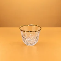 6 Piece Cawa Cup Set with faceted clear-looking cups and gold-tone rims