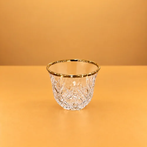 6 Piece Cawa Cup Set with faceted clear-looking cups and gold-tone rims