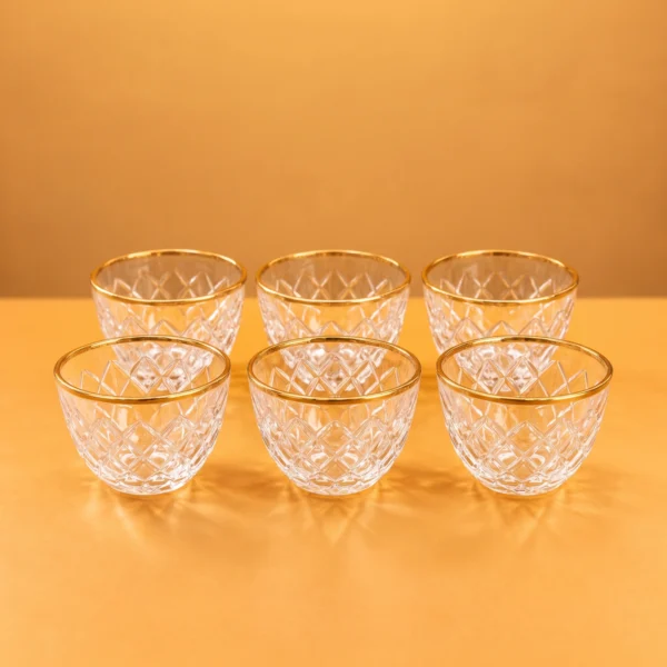6 Piece Cawa Cup Set with Gold-Tone Rim WAAYAN Crystal Cawa Cups Luxury Arabian Homeware UAE