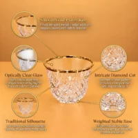 Close-up view of a cup showing its patterned sides and gold-colored rim