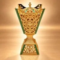 Ornate Golden Filigree Vessel with Green Enamel WAAYAN Emerald Mabkhara Censer Luxury Arabian Homeware UAE