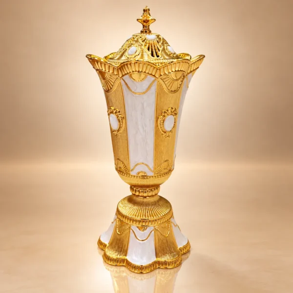 Ornate Golden White Incense Urn WAAYAN Gilded Mabkhara Burner Luxury Arabian Homeware UAE