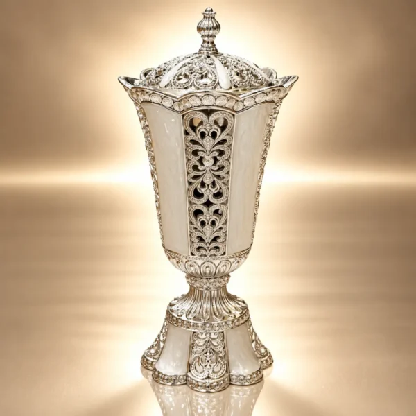 Ornate Silver Filigree Chalice Vase WAAYAN Filigree Chalice Burner Luxury Arabian Homeware UAE